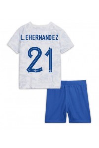 Frankrike Lucas Hernandez #21 Babyklær Borte Fotballdrakt til barn VM 2022 Korte ermer (+ Korte bukser)